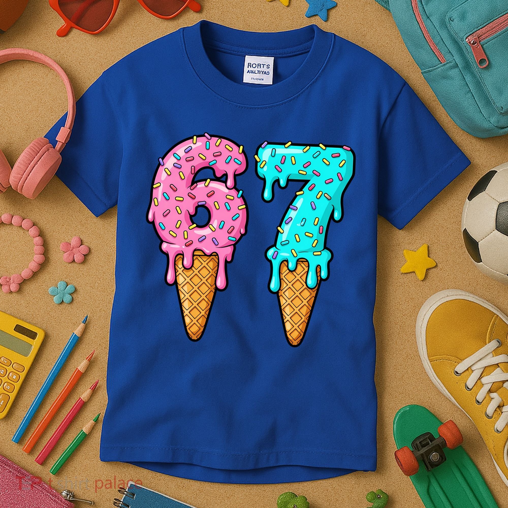 Six Seven Funny 67 Ice Cream Cone Drip Meme Kids T-Shirt