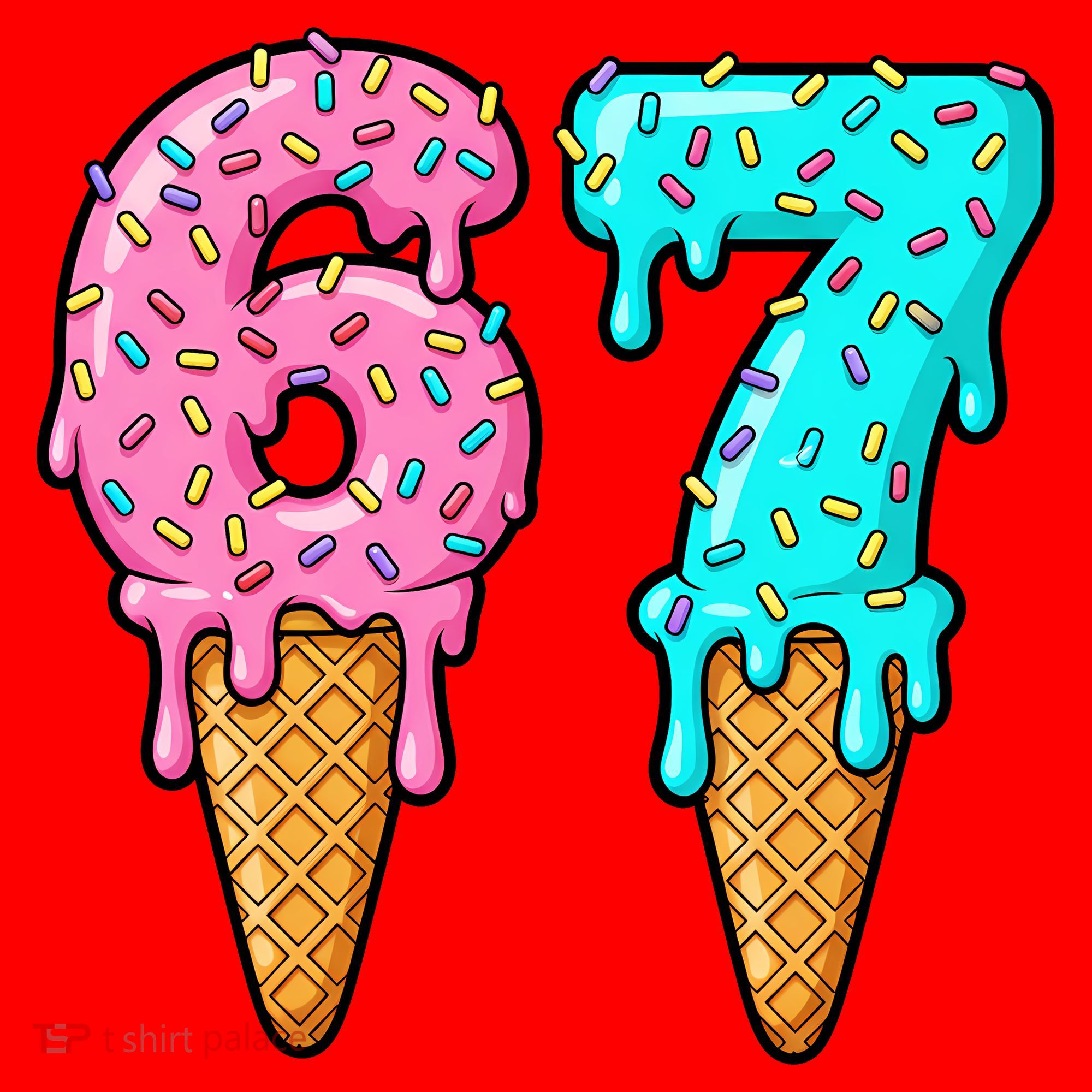Six Seven Funny 67 Ice Cream Cone Drip Meme Santa Hat