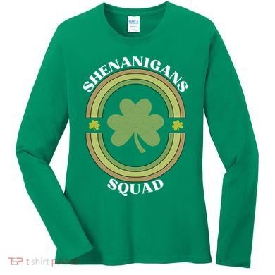 Shenanigans Squad Funny St. Patricks Day Retro Vintage Distressed Women's Long Sleeve Shirt