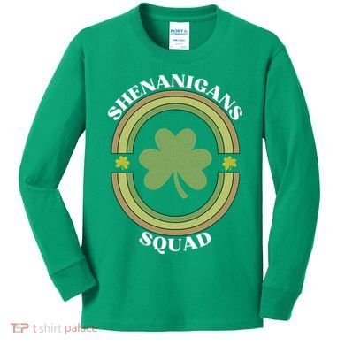 Shenanigans Squad Funny St. Patricks Day Retro Vintage Distressed Kids Long Sleeve Shirt