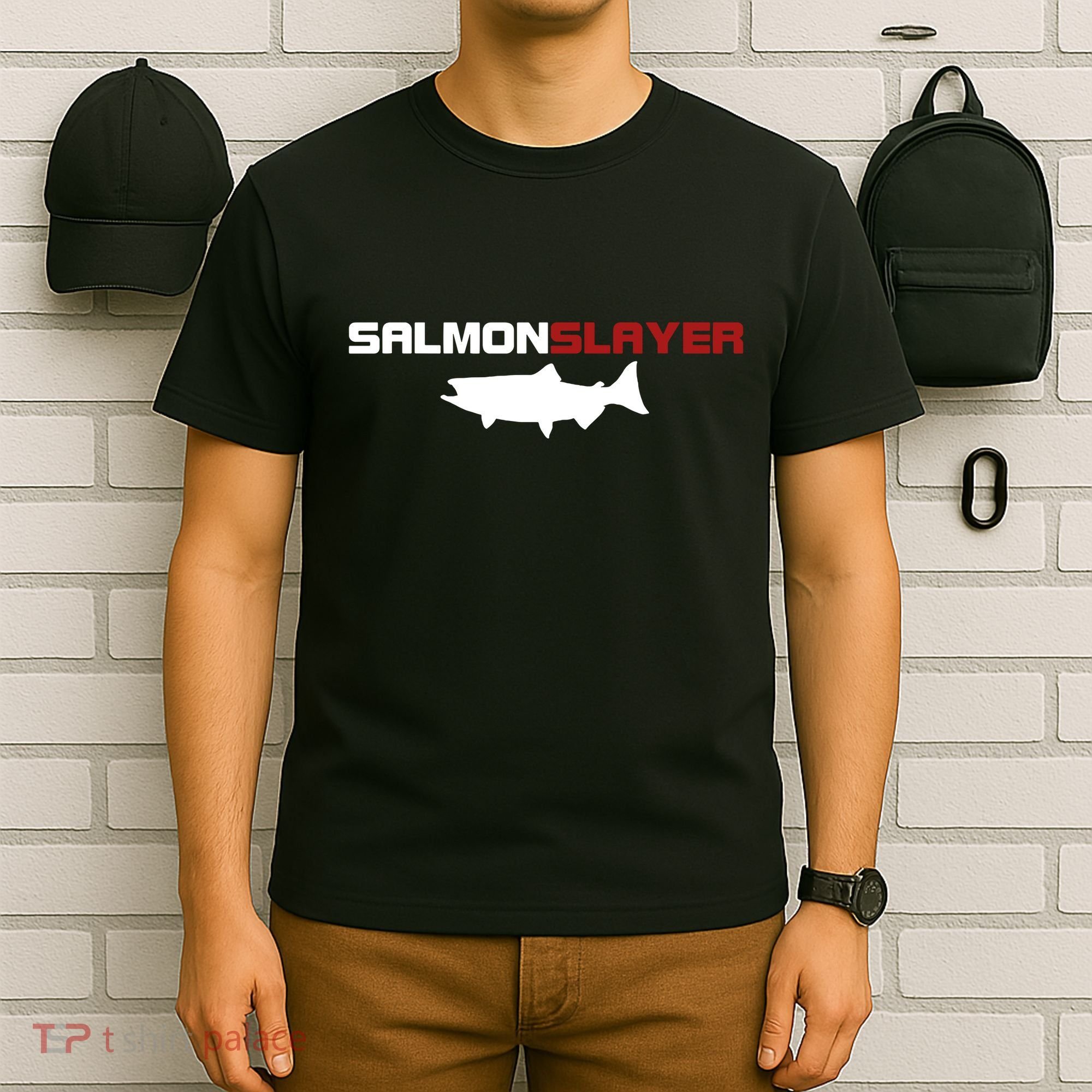 Salmon Slayer Funny Salmon Fishing Fisherman T-Shirt