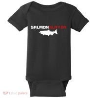 Salmon Slayer Funny Salmon Fishing Fisherman Baby Bodysuit thumb 0