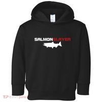 Salmon Slayer Funny Salmon Fishing Fisherman Toddler Hoodie thumb 0