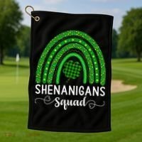 Shenanigans Squad Funny St Patricks Day Shamrock Golf Towel thumb 1