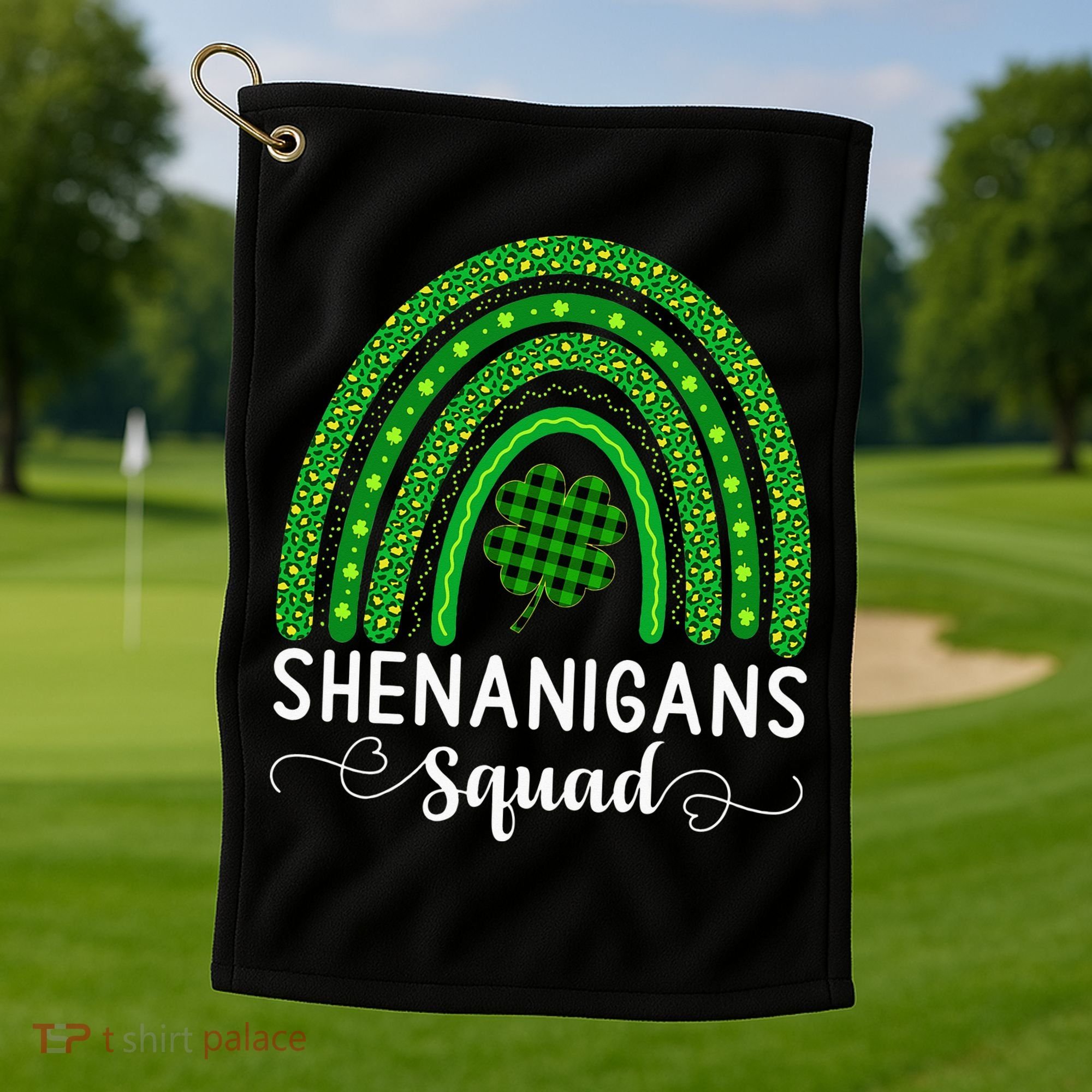 Shenanigans Squad Funny St Patricks Day Shamrock Golf Towel