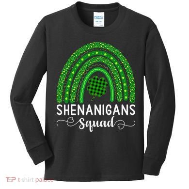 Shenanigans Squad Funny St Patricks Day Shamrock Kids Long Sleeve Shirt