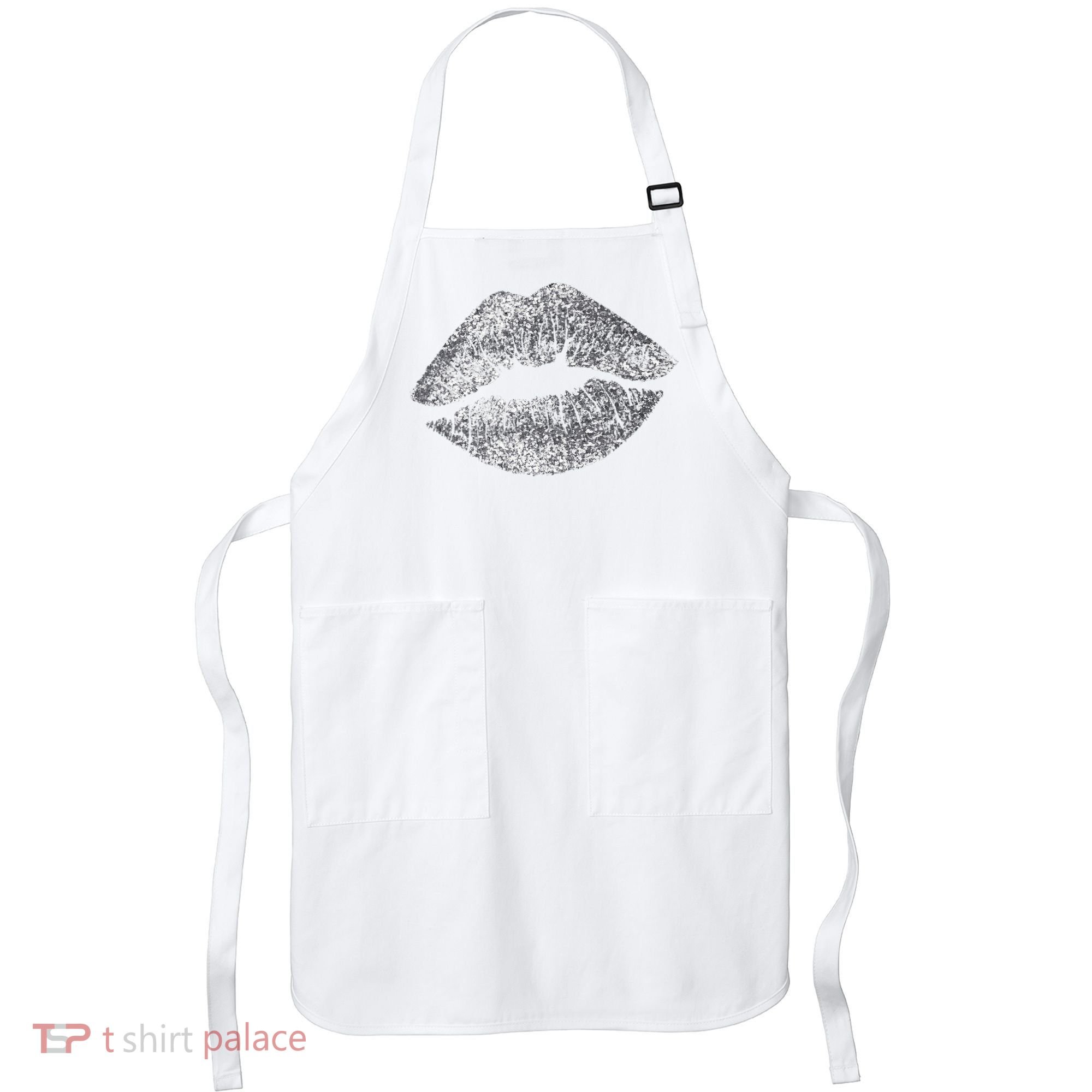 Sexy Silver Glitter Lips Kiss Me Love Makeup Lipstick Shirt Apron