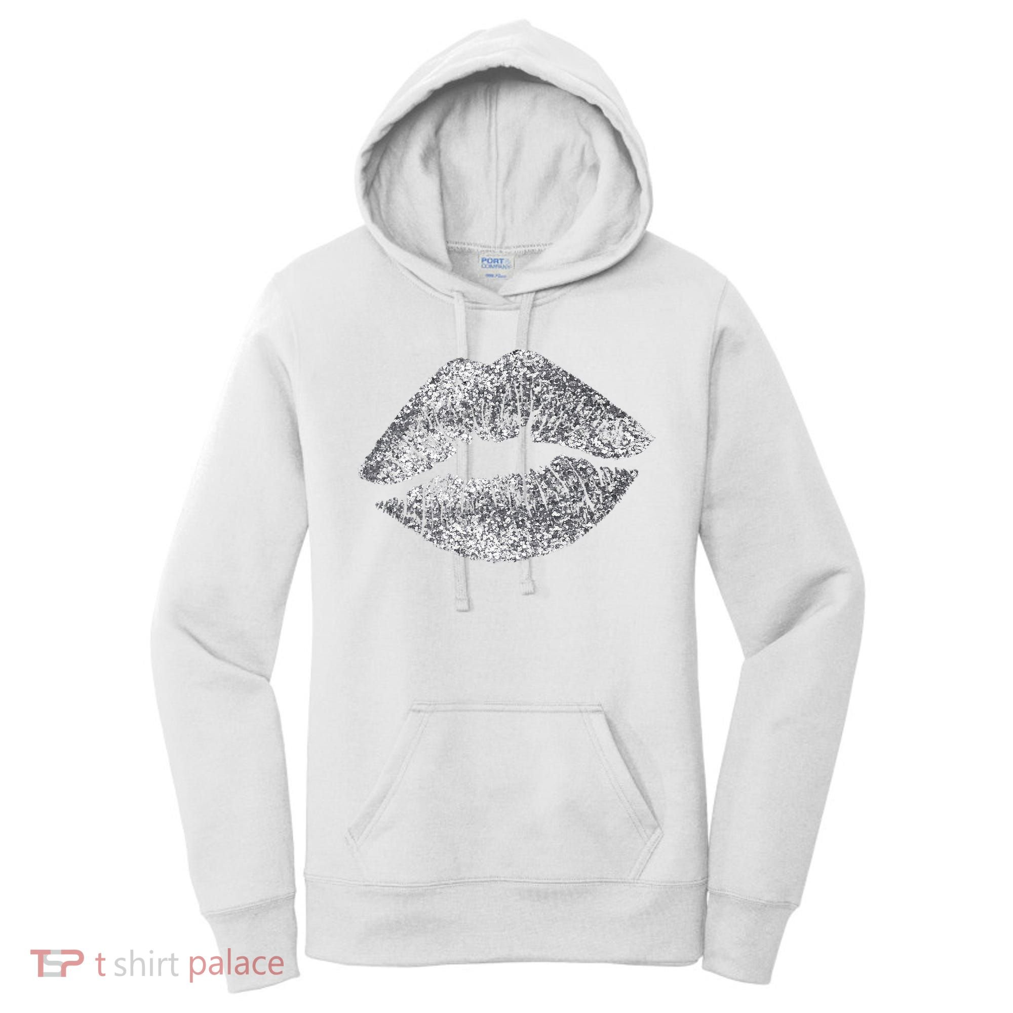Sexy Silver Glitter Lips Kiss Me Love Makeup Lipstick Shirt Women's Hoodie