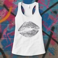 Sexy Silver Glitter Lips Kiss Me Love Makeup Lipstick Shirt Women's Tank Top thumb 3