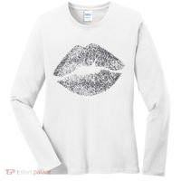 Sexy Silver Glitter Lips Kiss Me Love Makeup Lipstick Shirt Women's Long Sleeve Shirt thumb 0