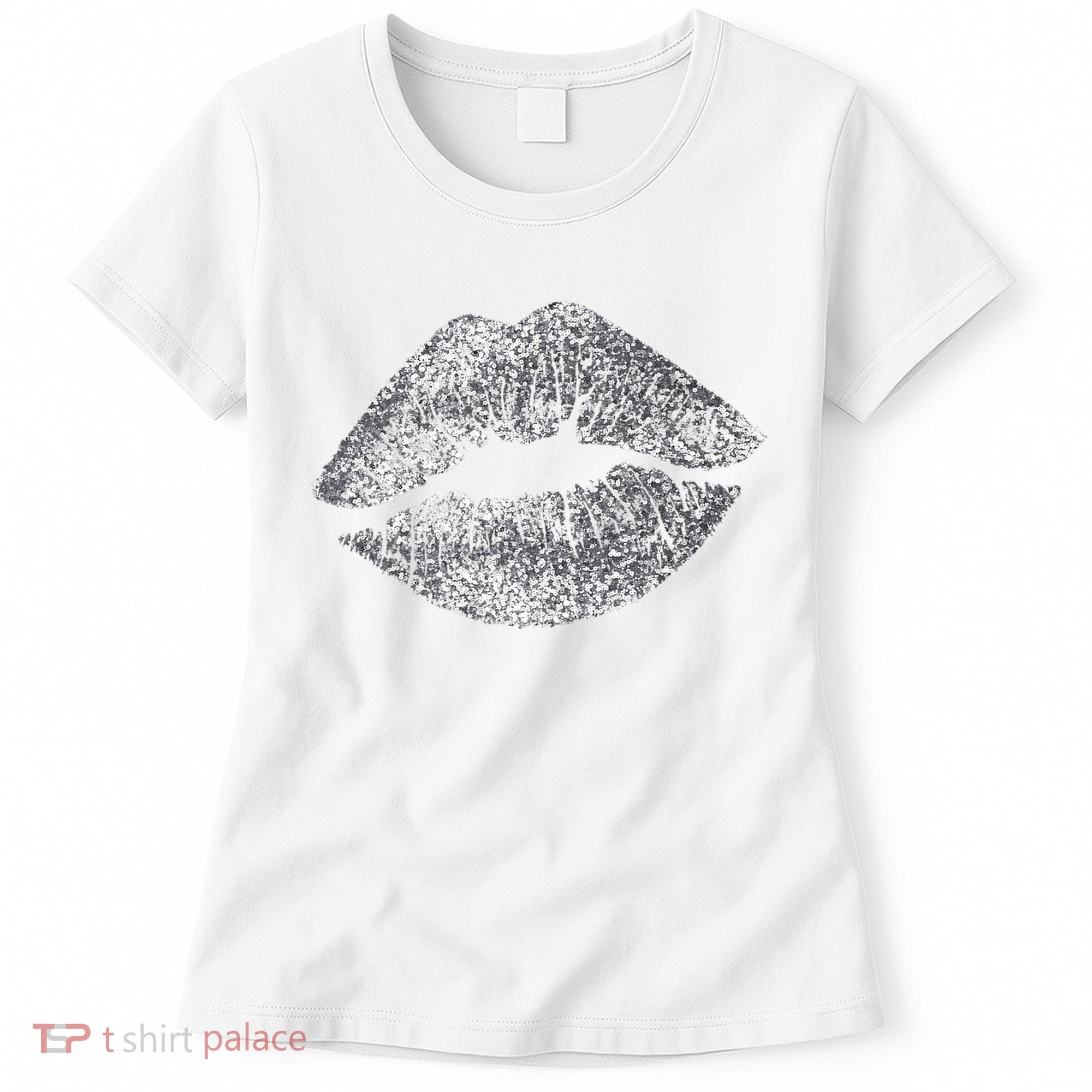 Sexy Silver Glitter Lips Kiss Me Love Makeup Lipstick Shirt Women's T-Shirt