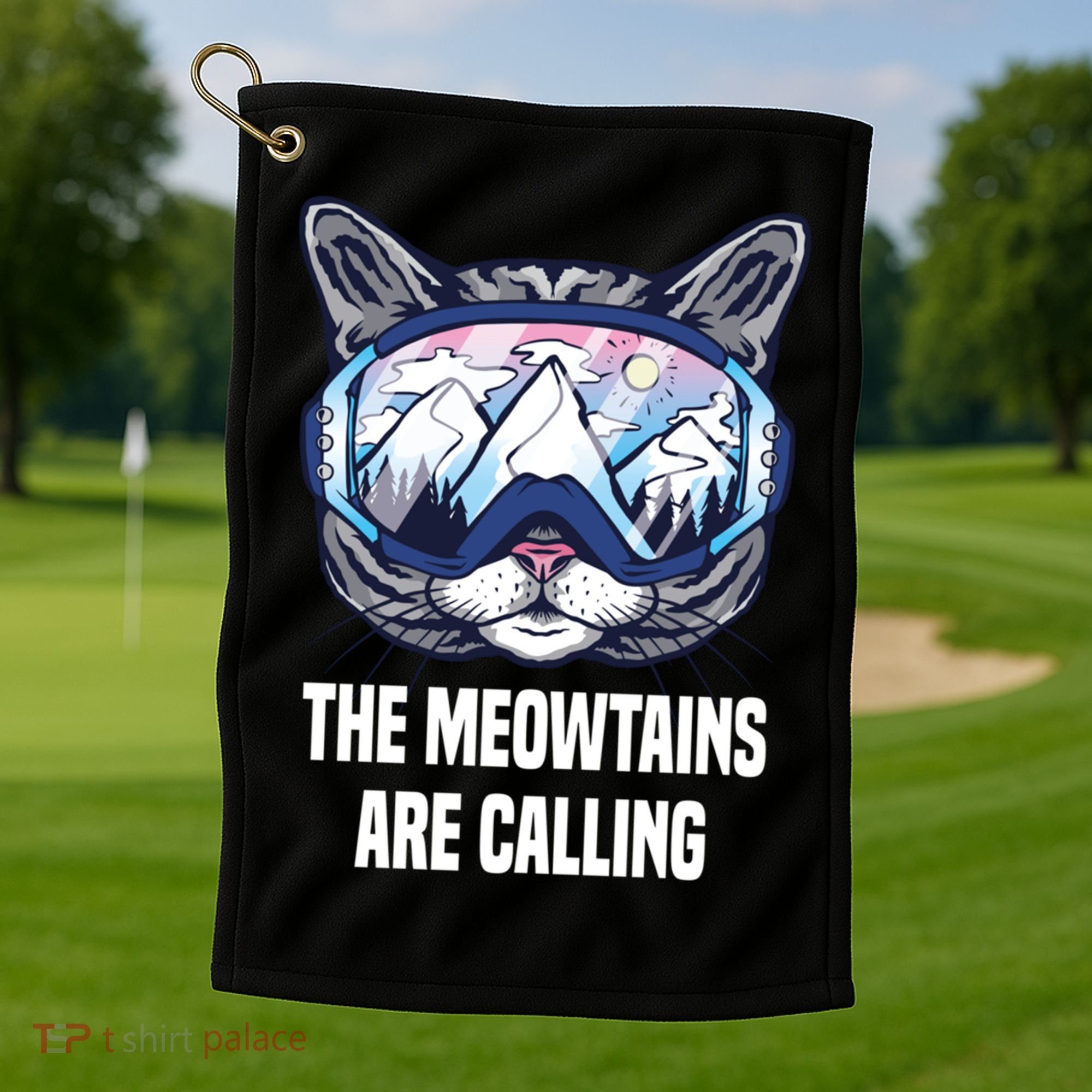 Ski Snowboard Goggles Funny The Meowtains Are Calling Gift Golf Towel