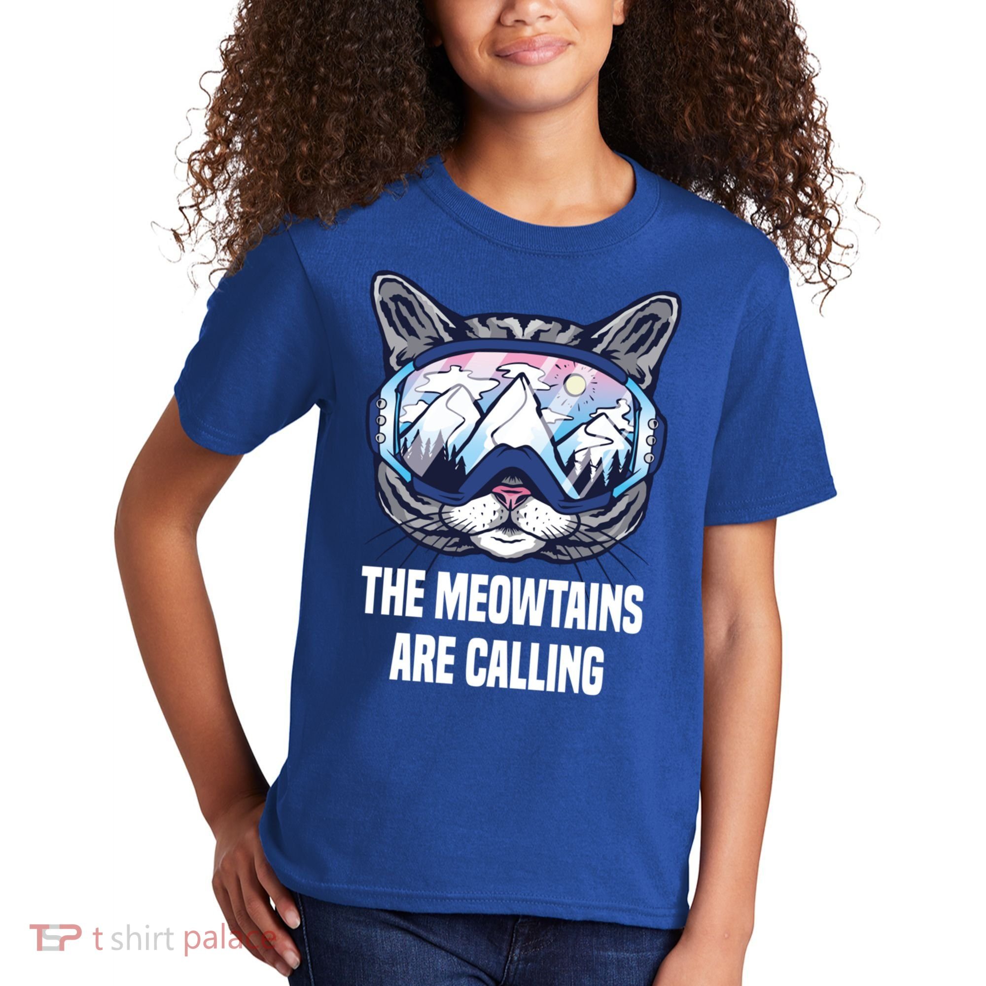 Ski Snowboard Goggles Funny The Meowtains Are Calling Gift Kids T-Shirt