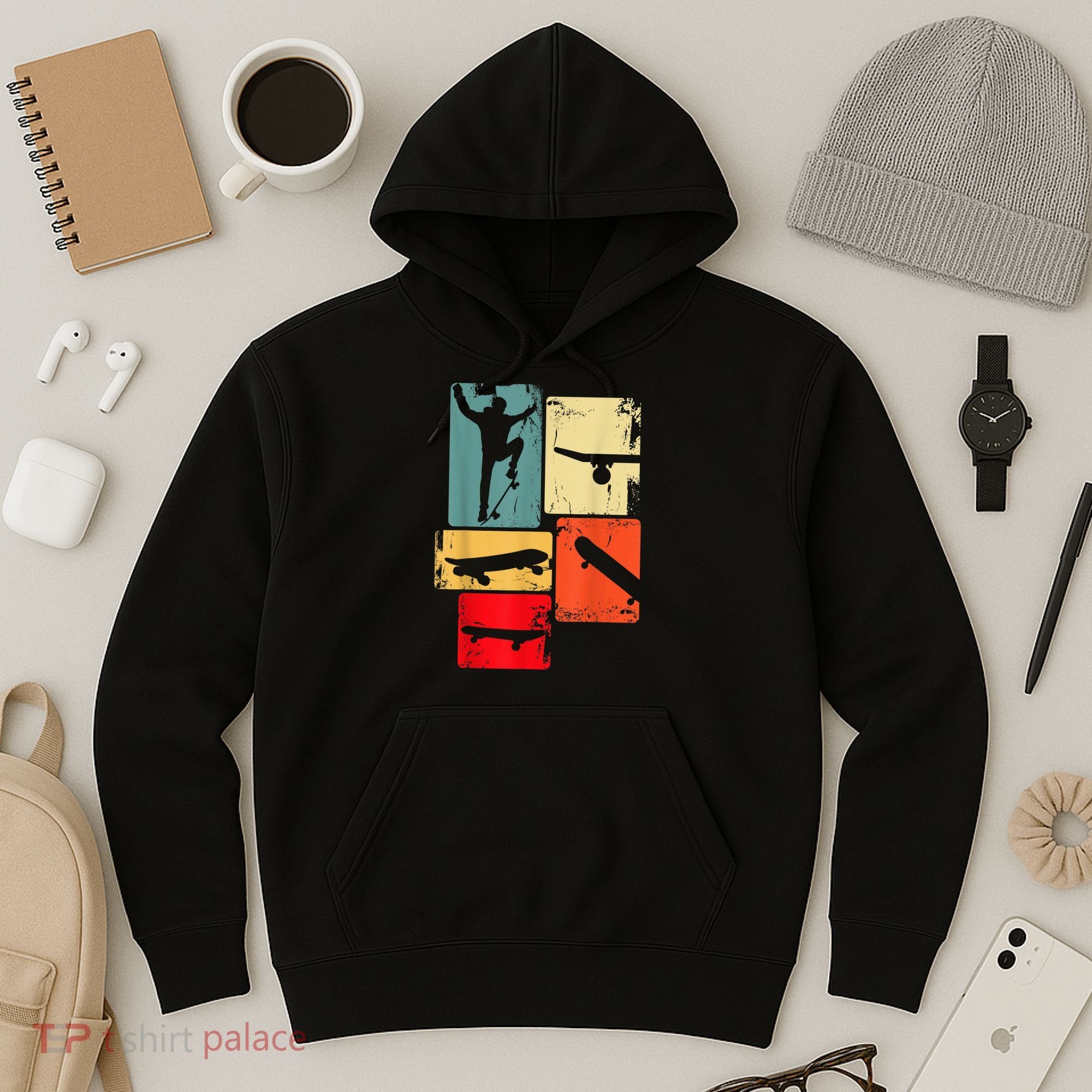 Skater Skateboarder Gift Retro Skateboard Gift For Boys Youth Gift Hoodie