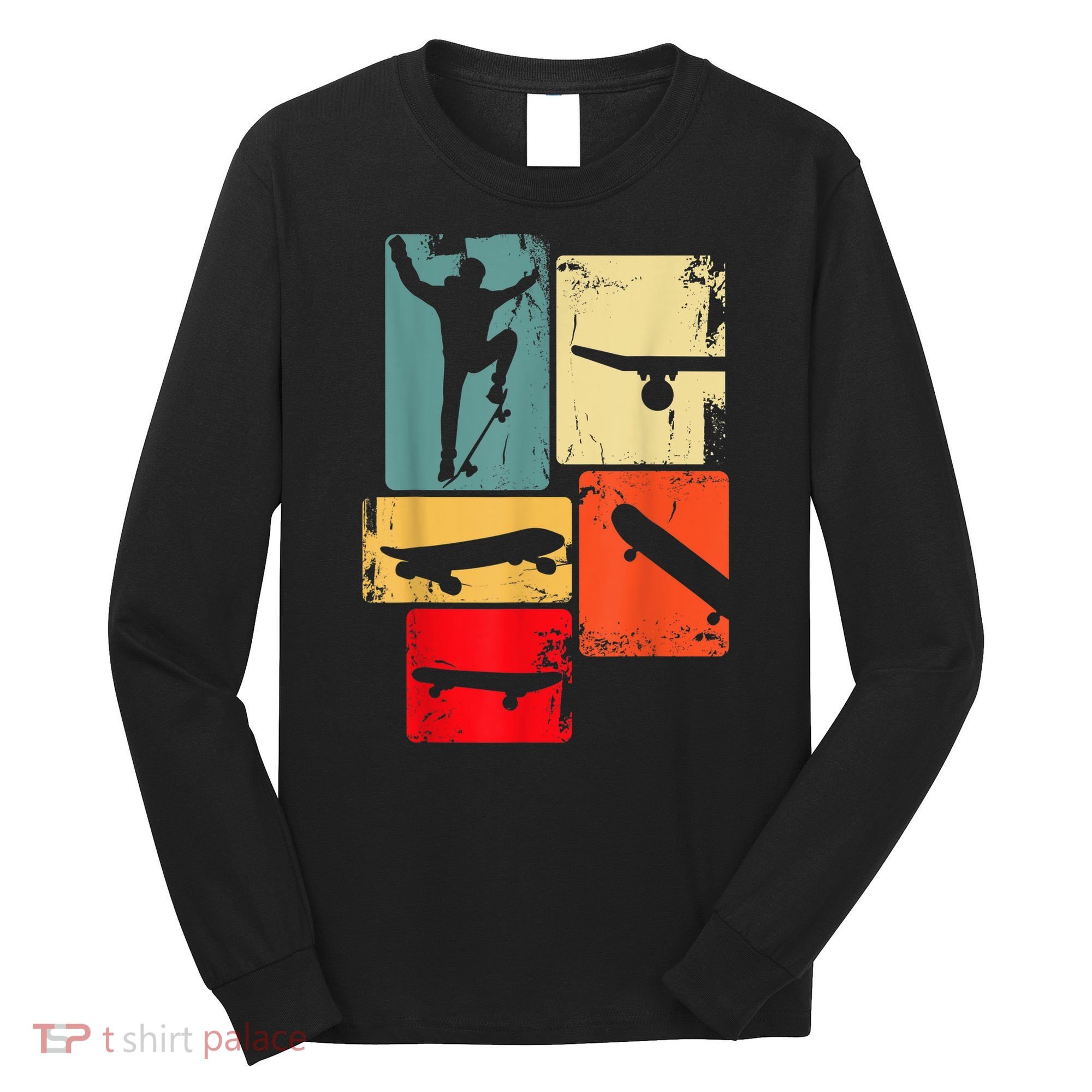 Skater Skateboarder Gift Retro Skateboard Gift For Boys Youth Gift Long Sleeve Shirt