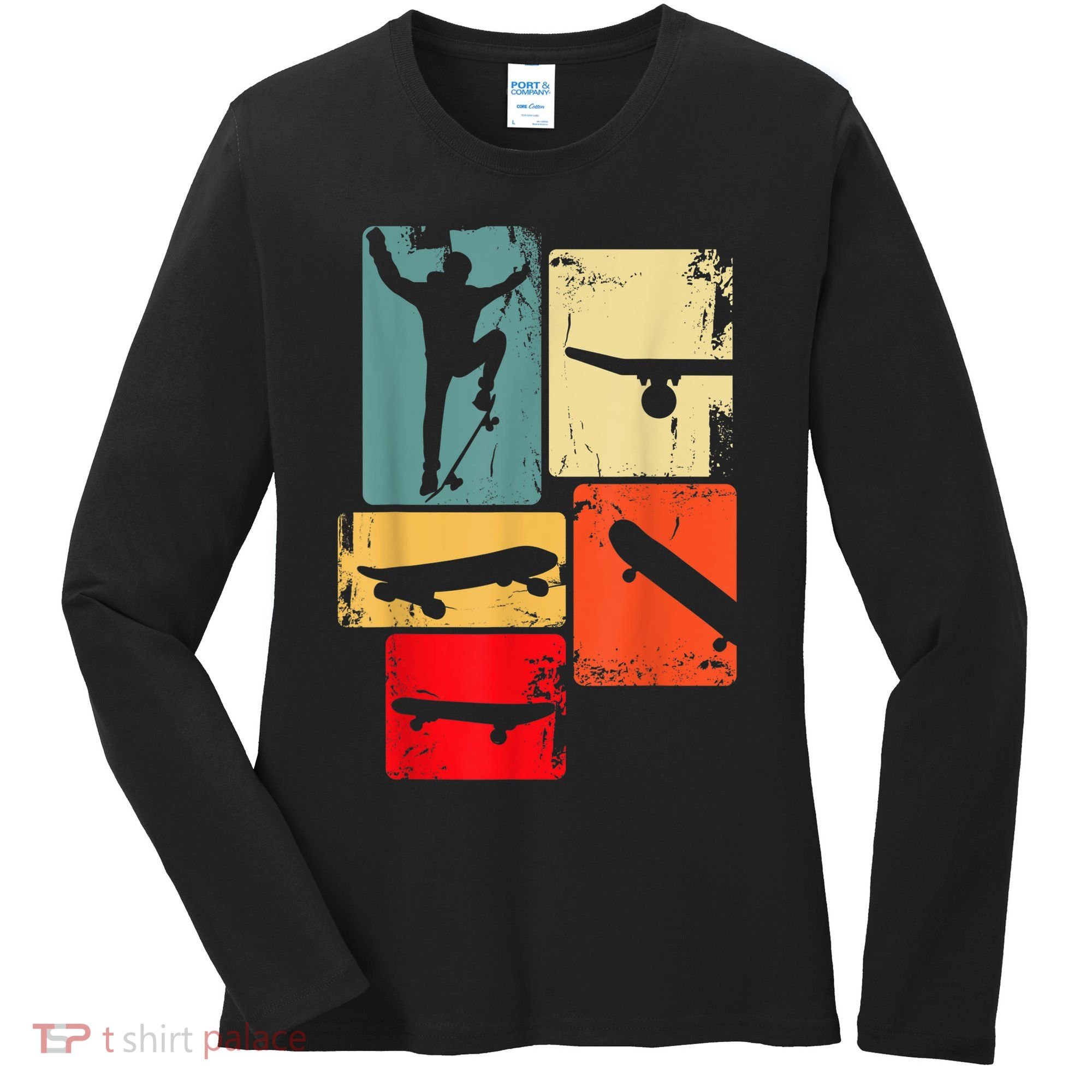Skater Skateboarder Gift Retro Skateboard Gift For Boys Youth Gift Women's Long Sleeve Shirt