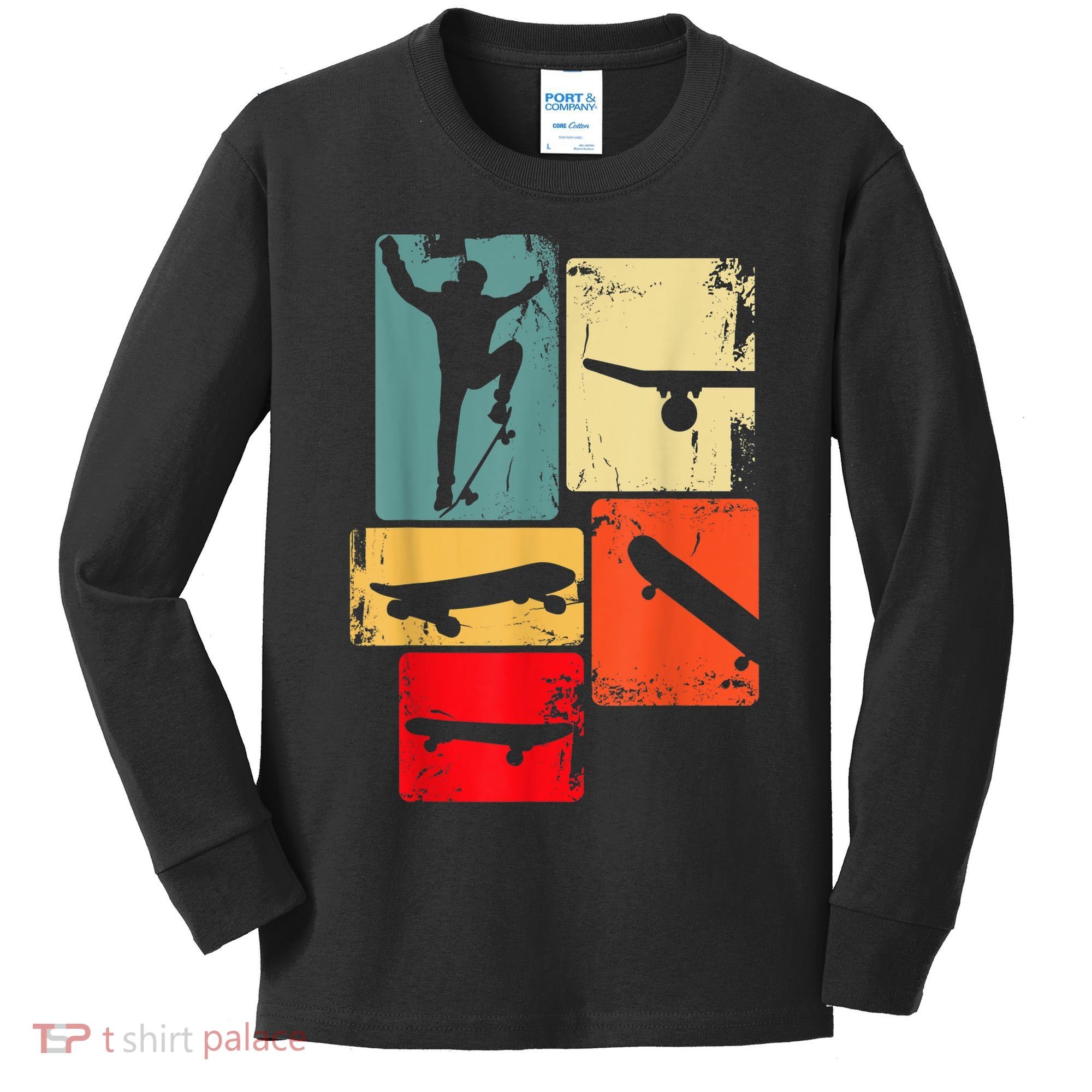 Skater Skateboarder Gift Retro Skateboard Gift For Boys Youth Gift Kids Long Sleeve Shirt