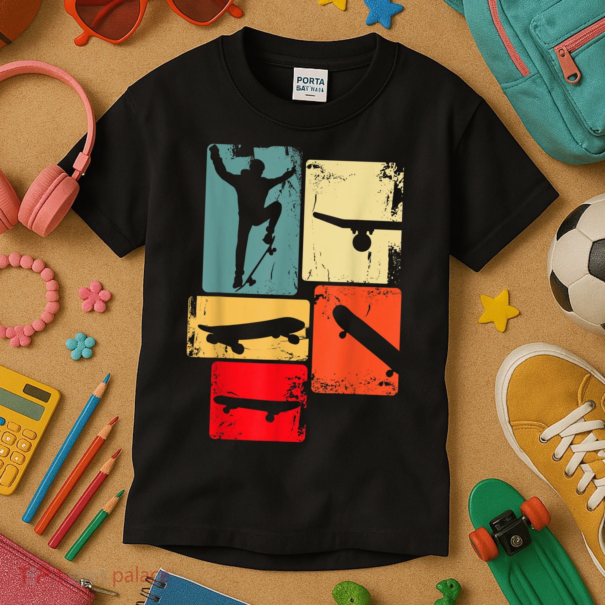 Skater Skateboarder Gift Retro Skateboard Gift For Boys Youth Gift Kids T-Shirt