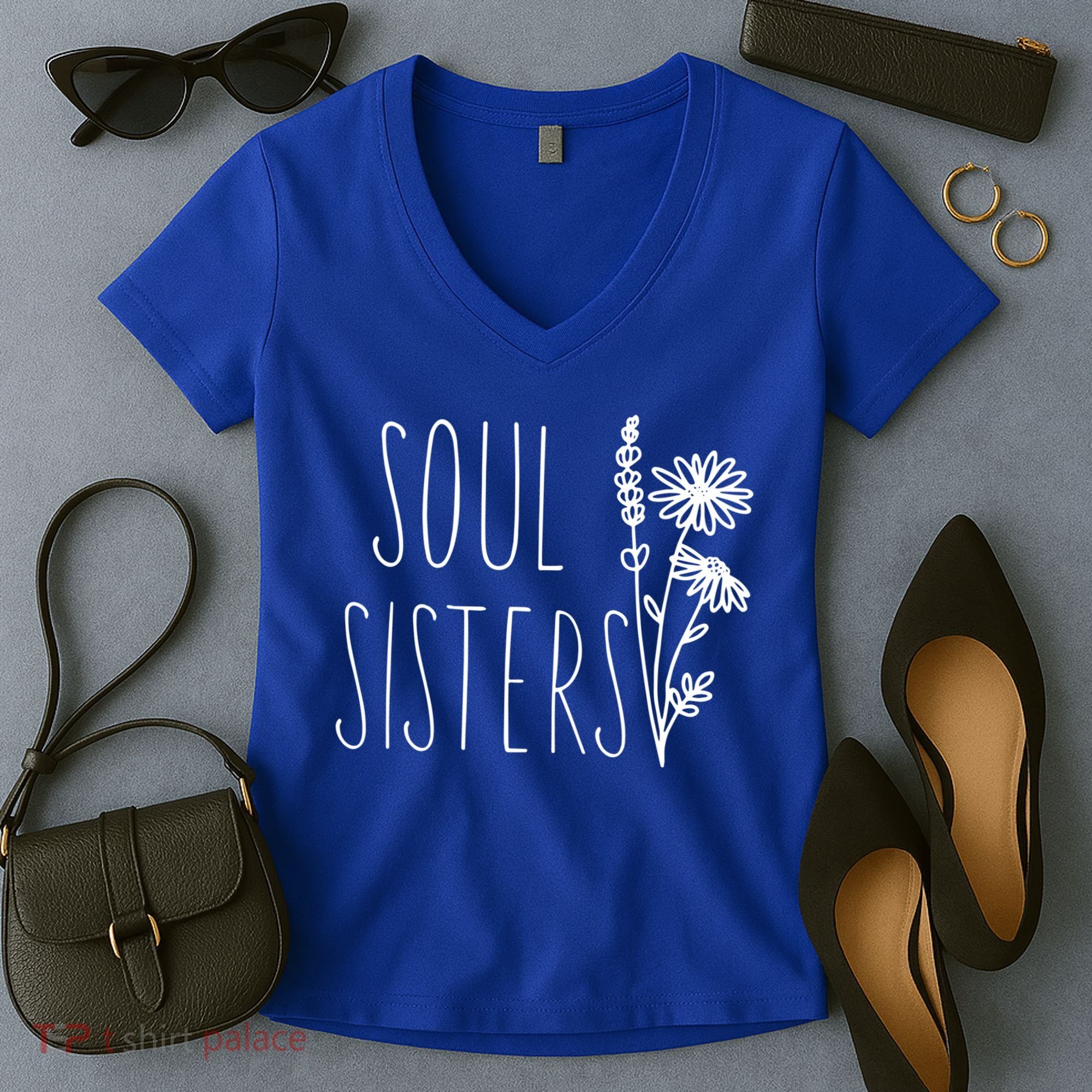 Soul Sisters Gift Best Friend Wildflower Friendship Gift Women's V-Neck T-Shirt