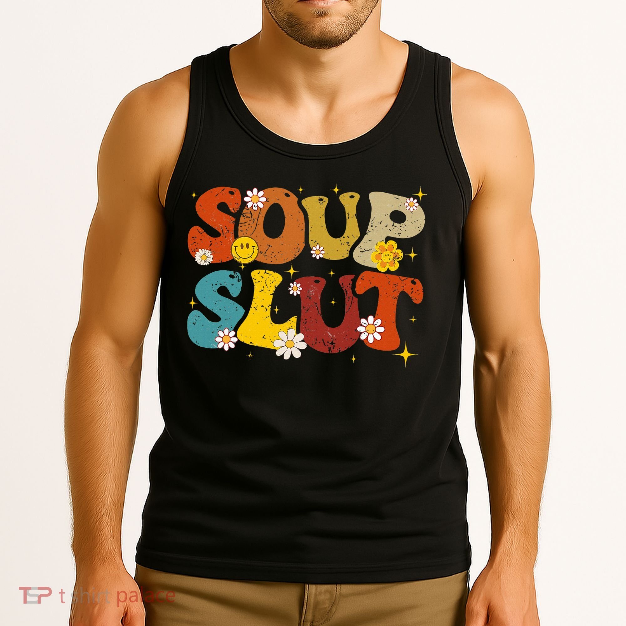 Soup Slut Groovy Sarcastic Funny Saying Christmas Tank Top