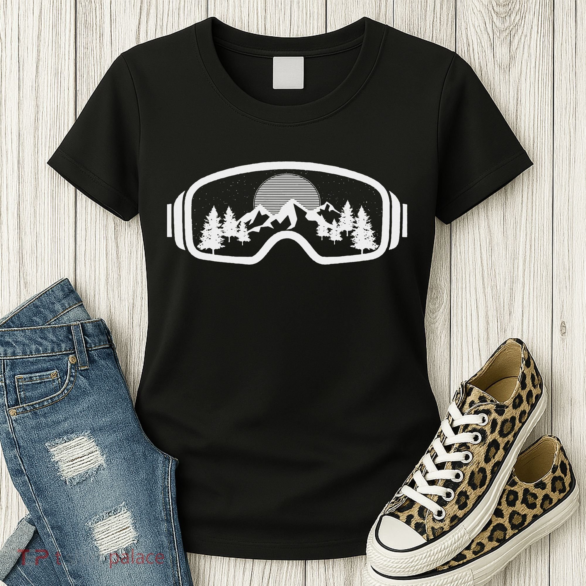 Ski Snowboard Goggles Skiing Snow Mountain Winter Gift Women's T-Shirt