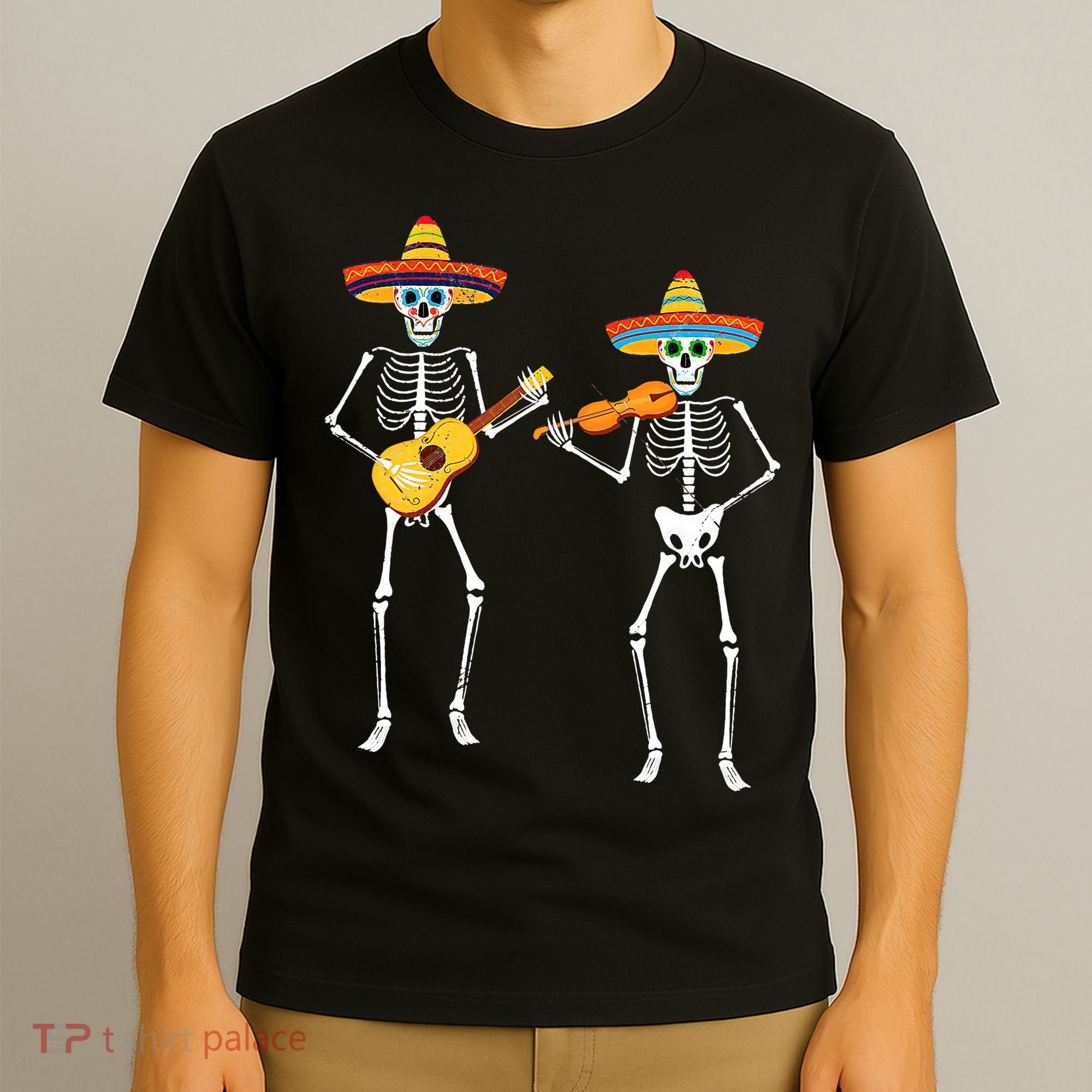 Skeleton Sombreros Guitar Fiesta Cinco De Mayo T-Shirt