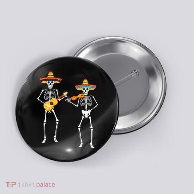 Skeleton Sombreros Guitar Fiesta Cinco De Mayo Button