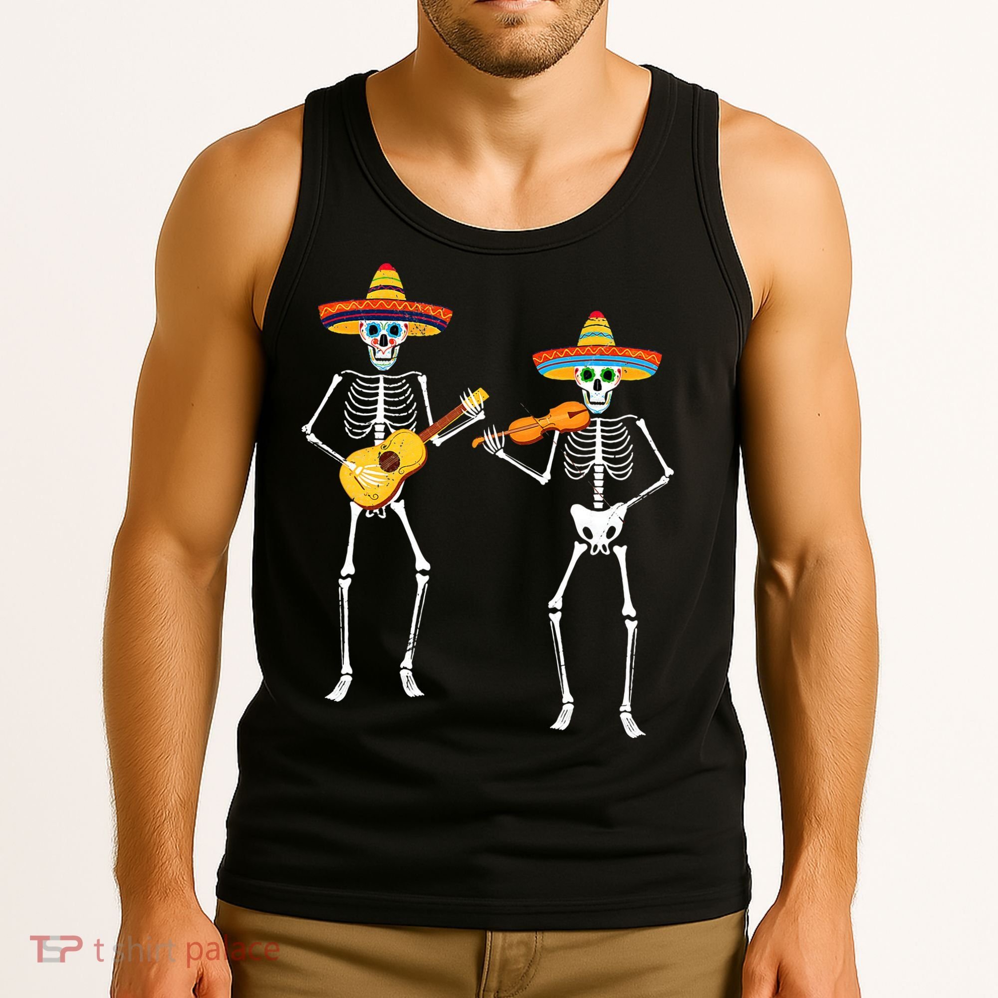 Skeleton Sombreros Guitar Fiesta Cinco De Mayo Tank Top