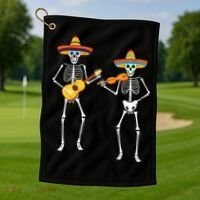 Skeleton Sombreros Guitar Fiesta Cinco De Mayo Golf Towel thumb 1