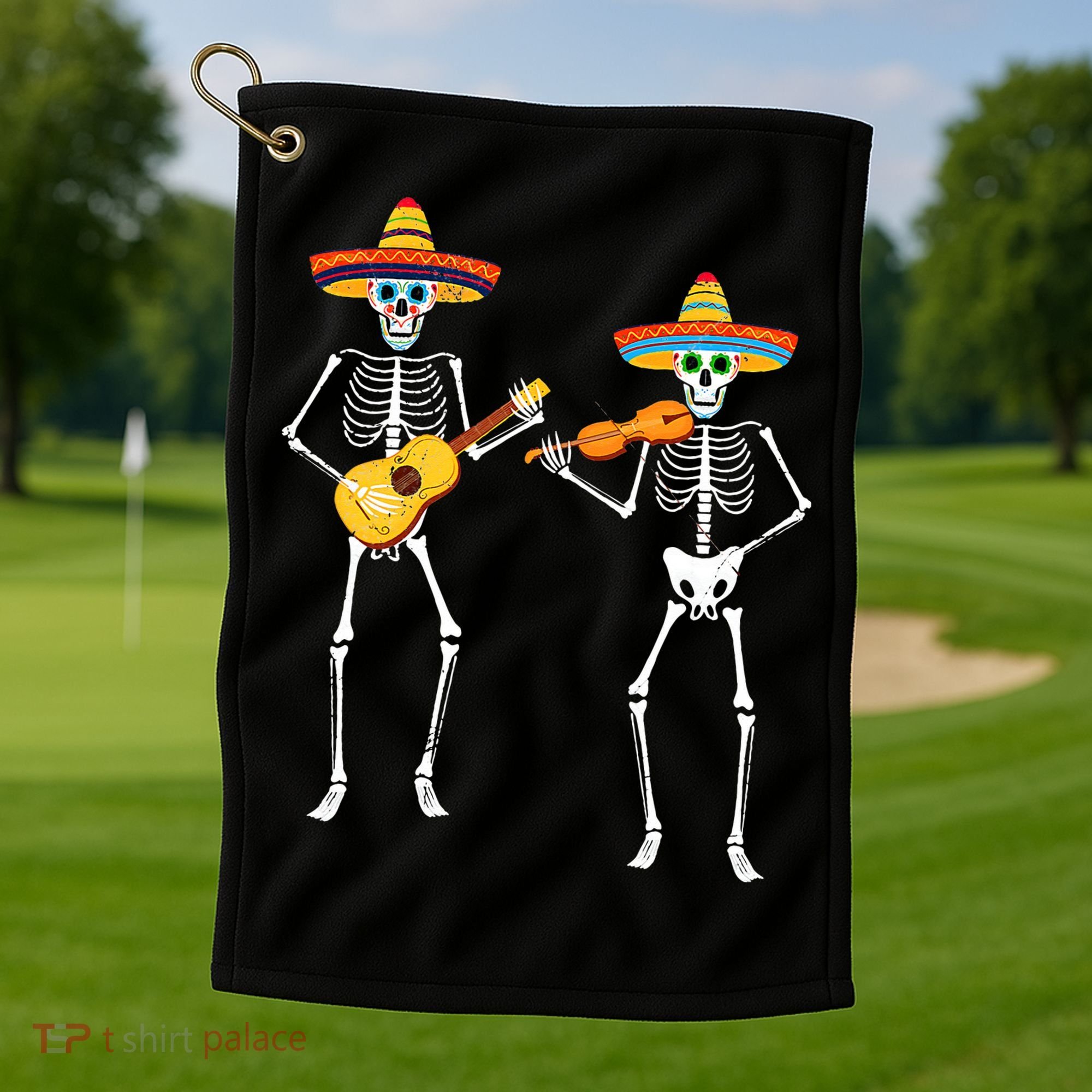 Skeleton Sombreros Guitar Fiesta Cinco De Mayo Golf Towel
