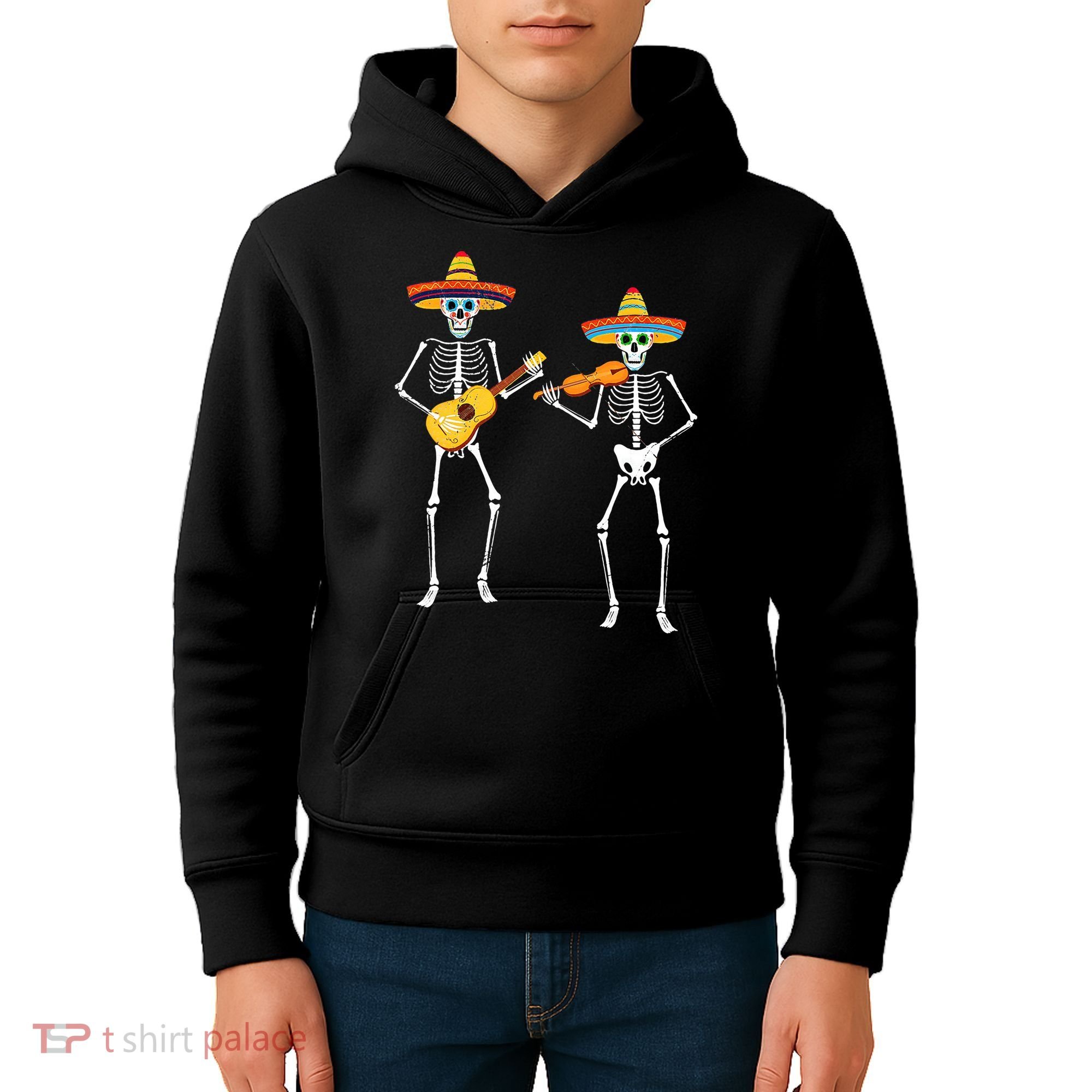 Skeleton Sombreros Guitar Fiesta Cinco De Mayo Kids Hoodie