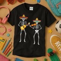 Skeleton Sombreros Guitar Fiesta Cinco De Mayo Kids T-Shirt thumb 3