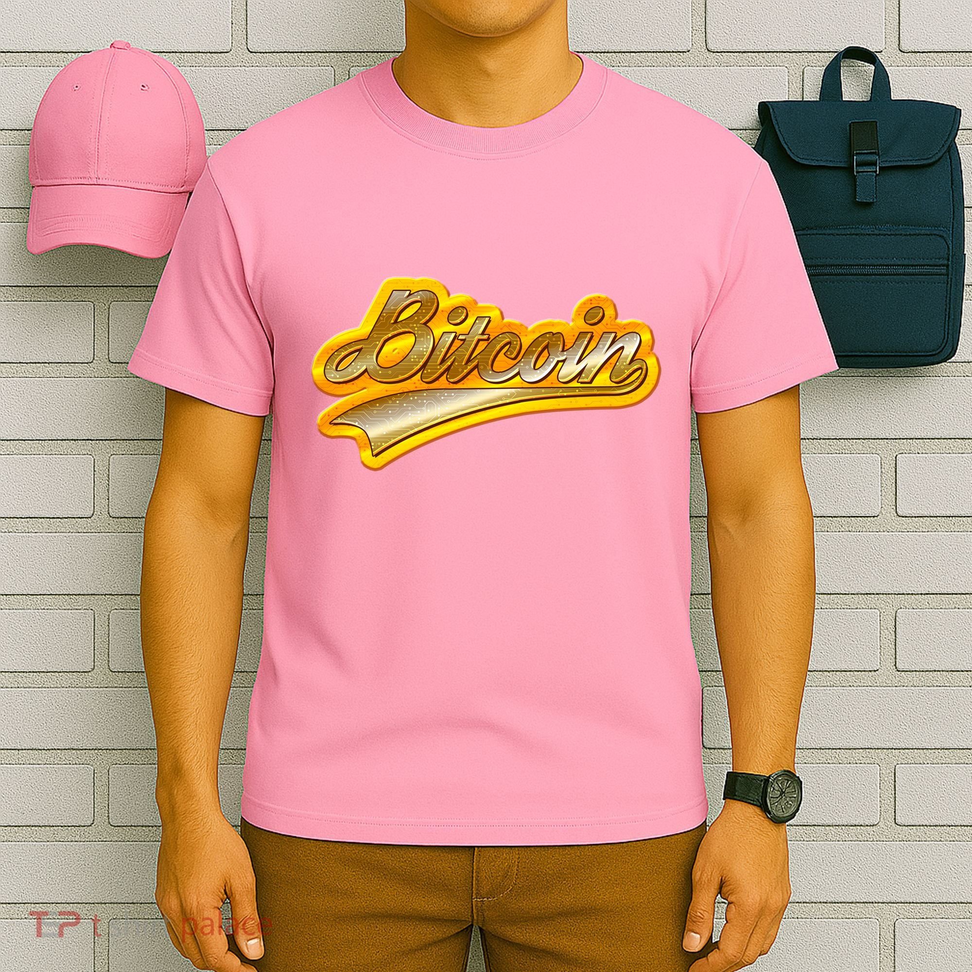 Sporty Style Gold Bitcoin T-Shirt