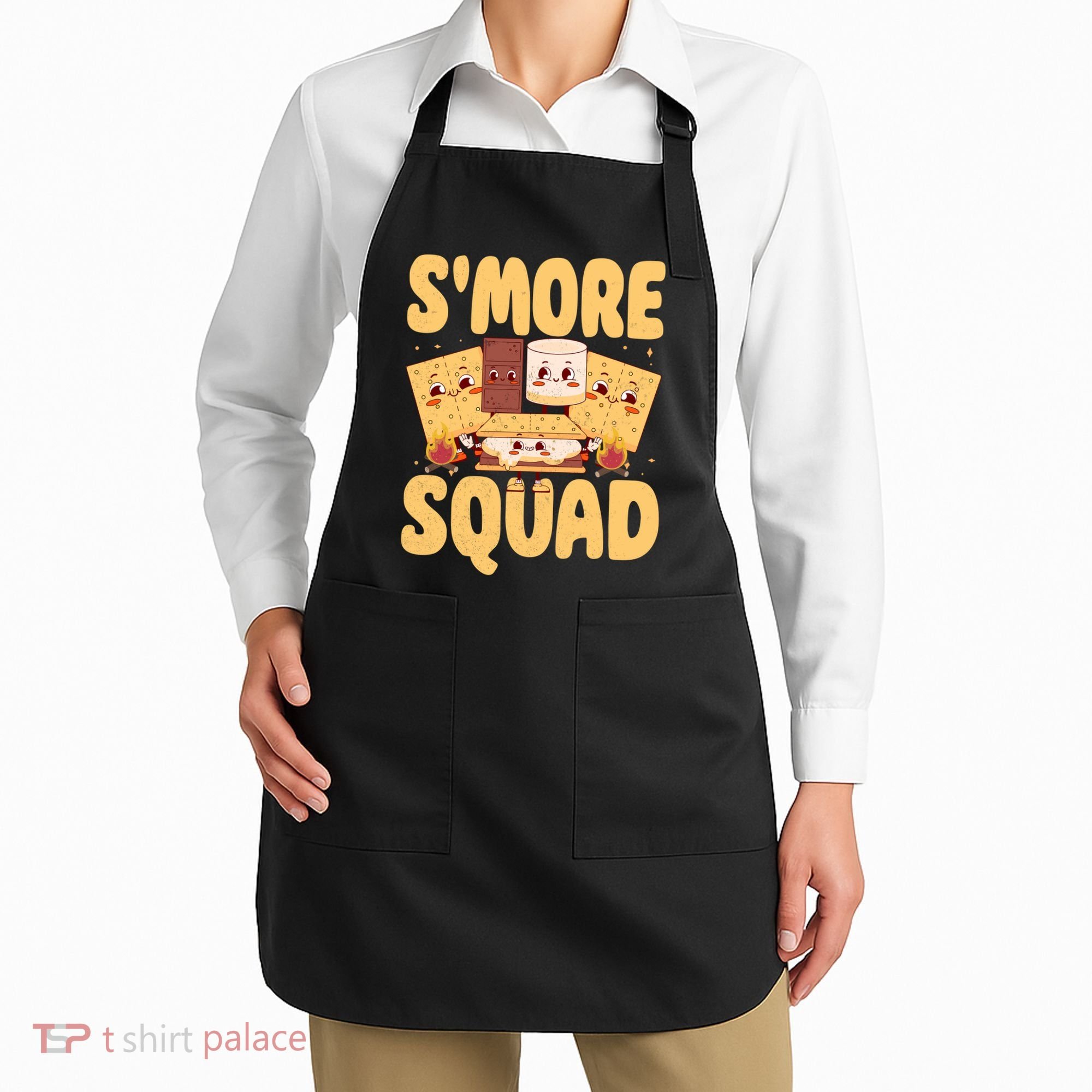 Smore Squad Groovy Smore Chocolate Marshmallow Camping Team Apron