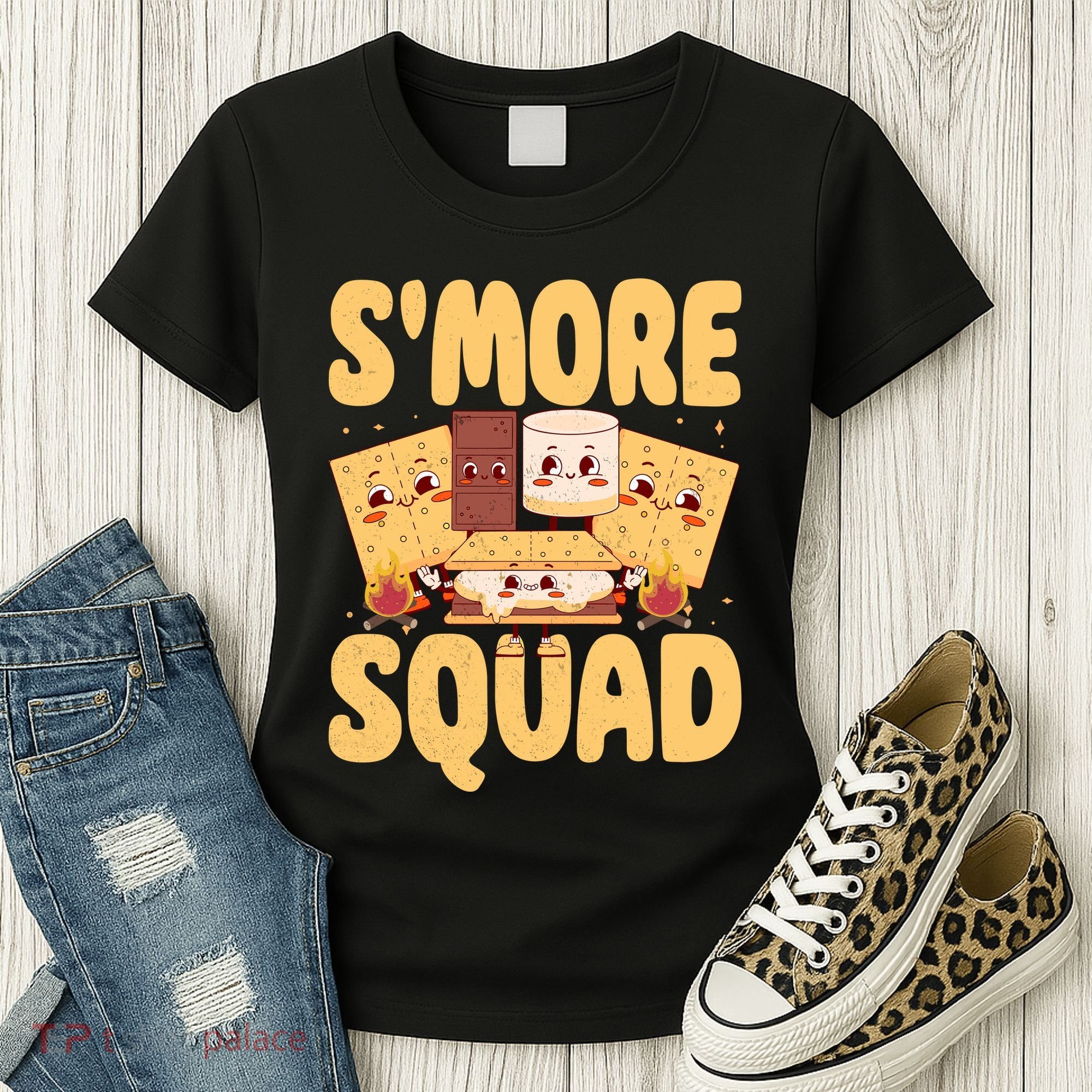 Smore Squad Groovy Smore Chocolate Marshmallow Camping Team Women's T-Shirt