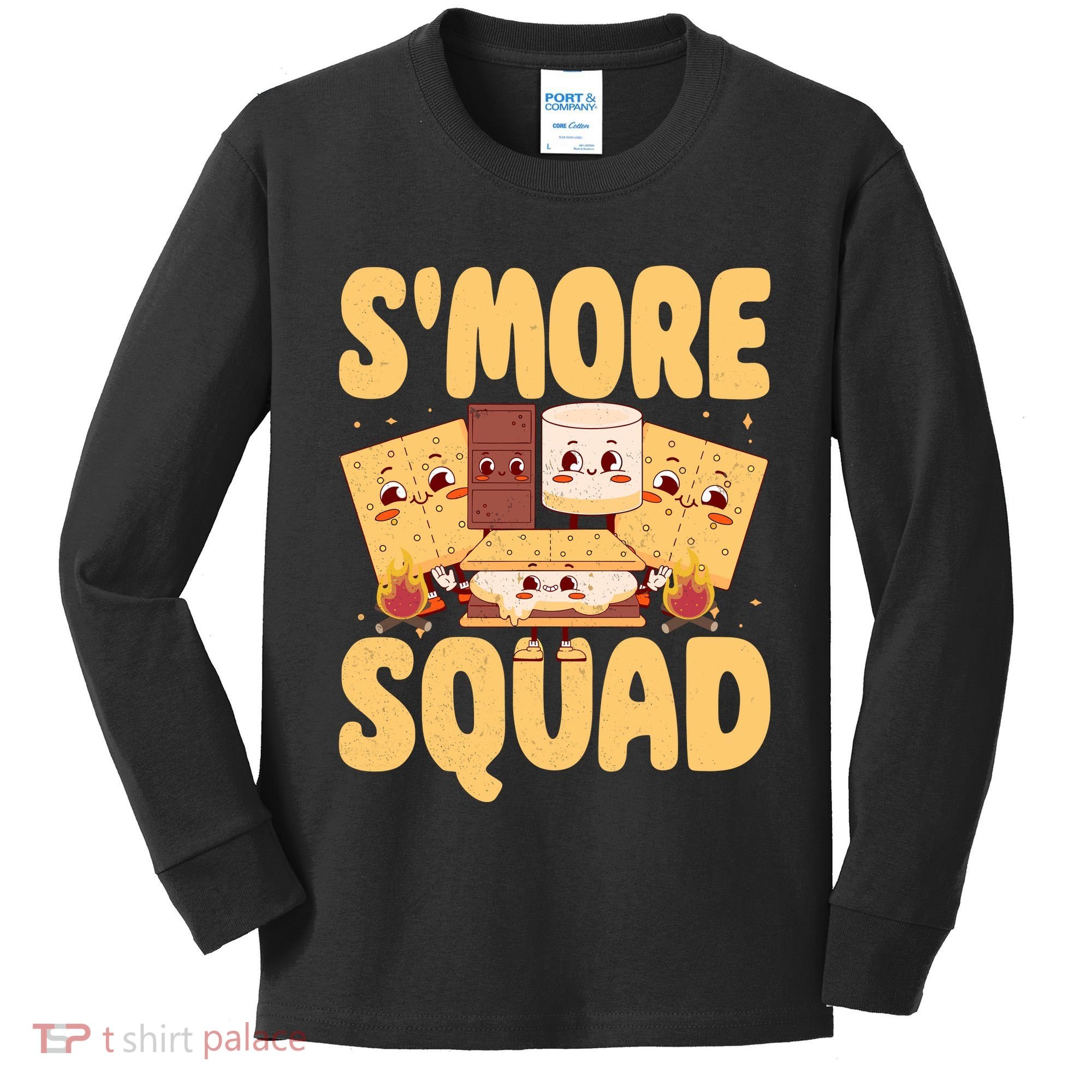 Smore Squad Groovy Smore Chocolate Marshmallow Camping Team Kids Long Sleeve Shirt