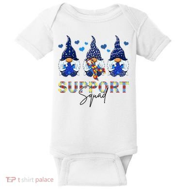 Support Squad Gnome Autism Awareness Month Baby Bodysuit