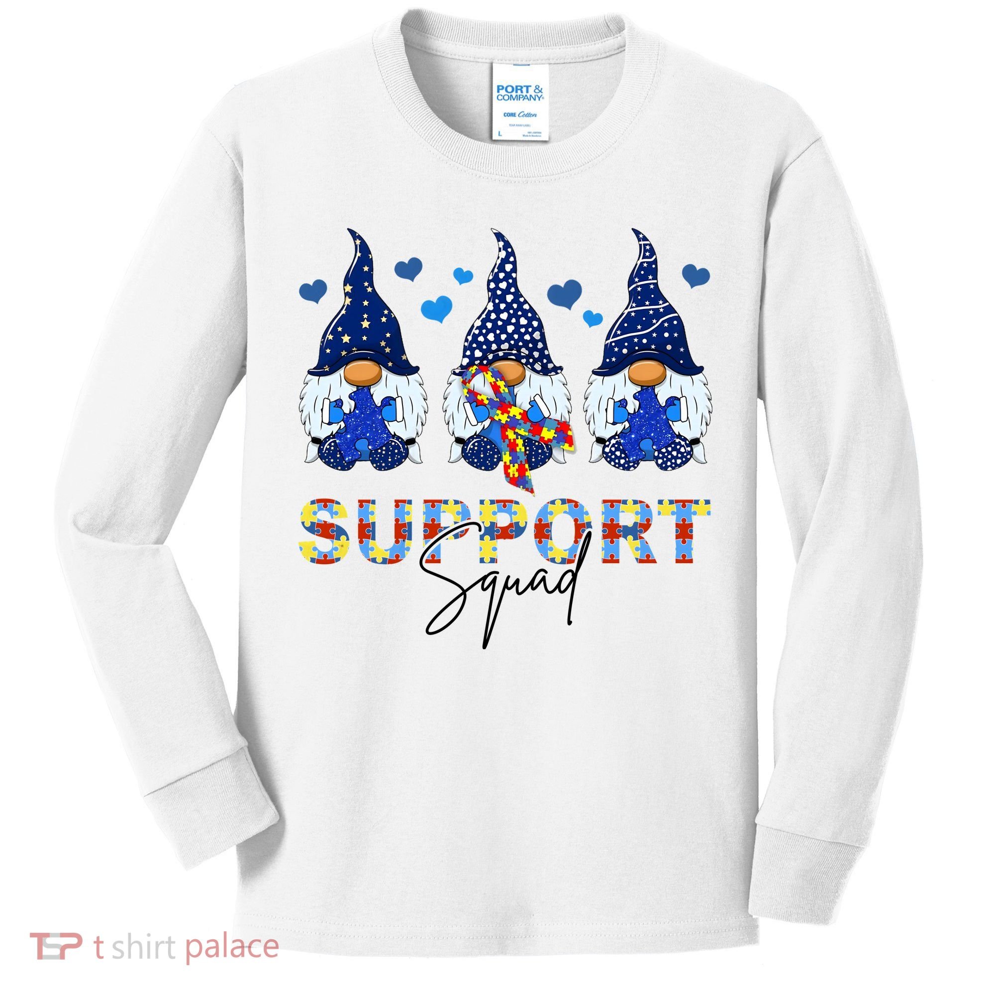 Support Squad Gnome Autism Awareness Month Kids Long Sleeve Shirt