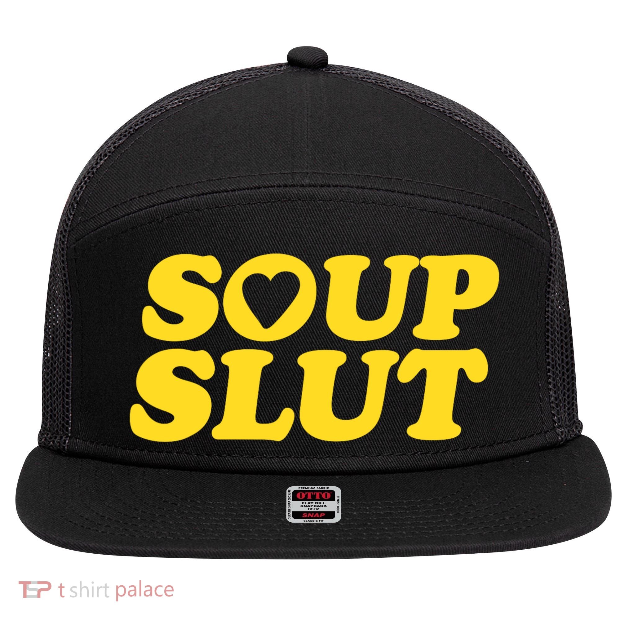 Soup Slut Hearts Funny Saying Adorable 7 Panel Mesh Trucker Snapback Hat