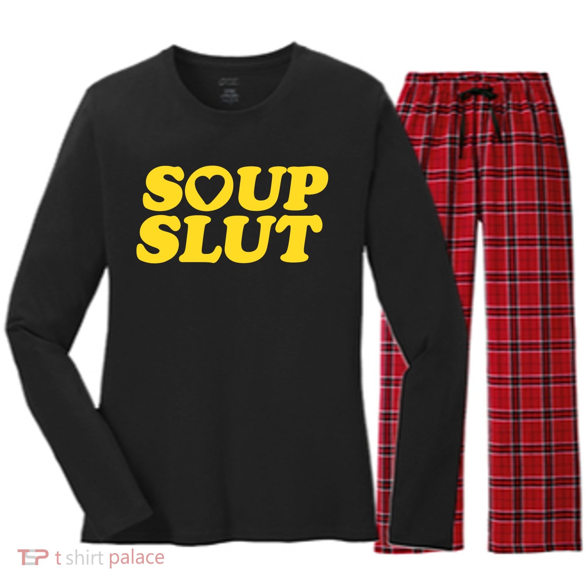 Soup Slut Hearts Funny Saying Adorable Women's Long Sleeve Flannel Pajama Set 