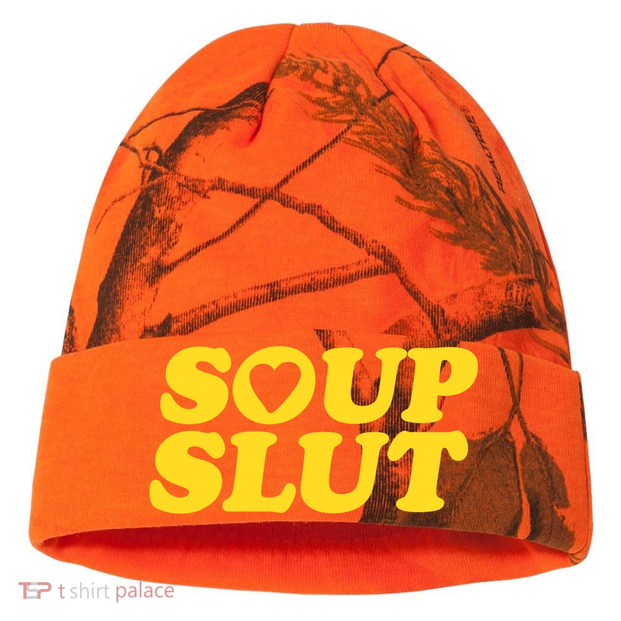 Soup Slut Hearts Funny Saying Adorable Kati Licensed 12" Camo Cuffed Beanie