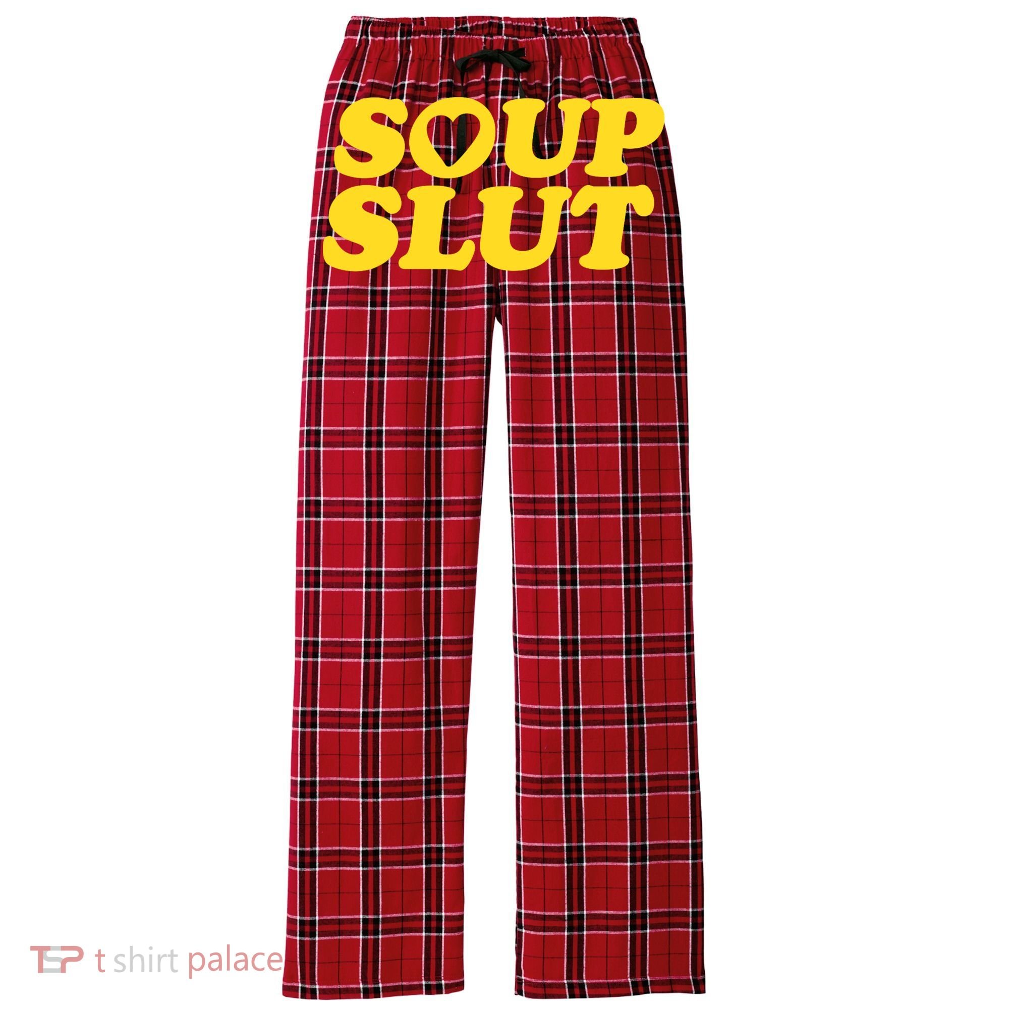 Soup Slut Hearts Funny Saying Adorable Women's Flannel Plaid Pajama Pants