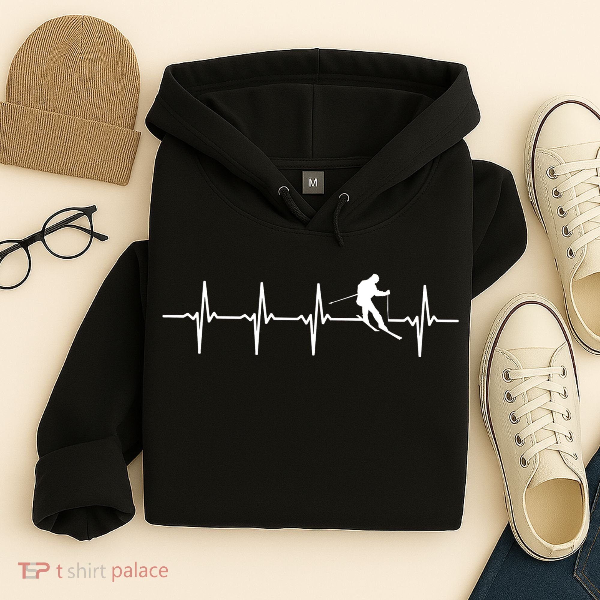 Skiing Ski Heartbeat TShirt Gift For Skiers Hoodie