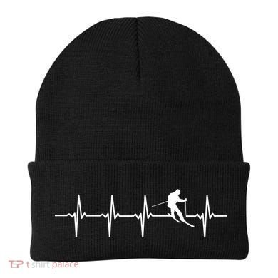Skiing Ski Heartbeat TShirt Gift For Skiers Beanie