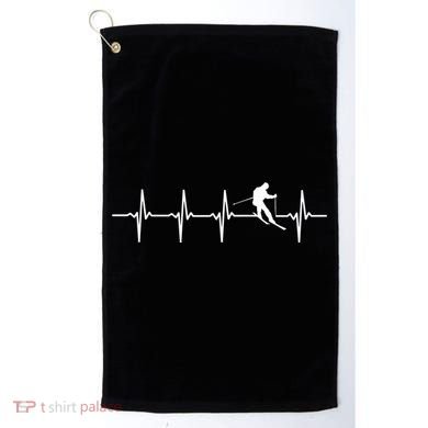Skiing Ski Heartbeat TShirt Gift For Skiers Golf Towel