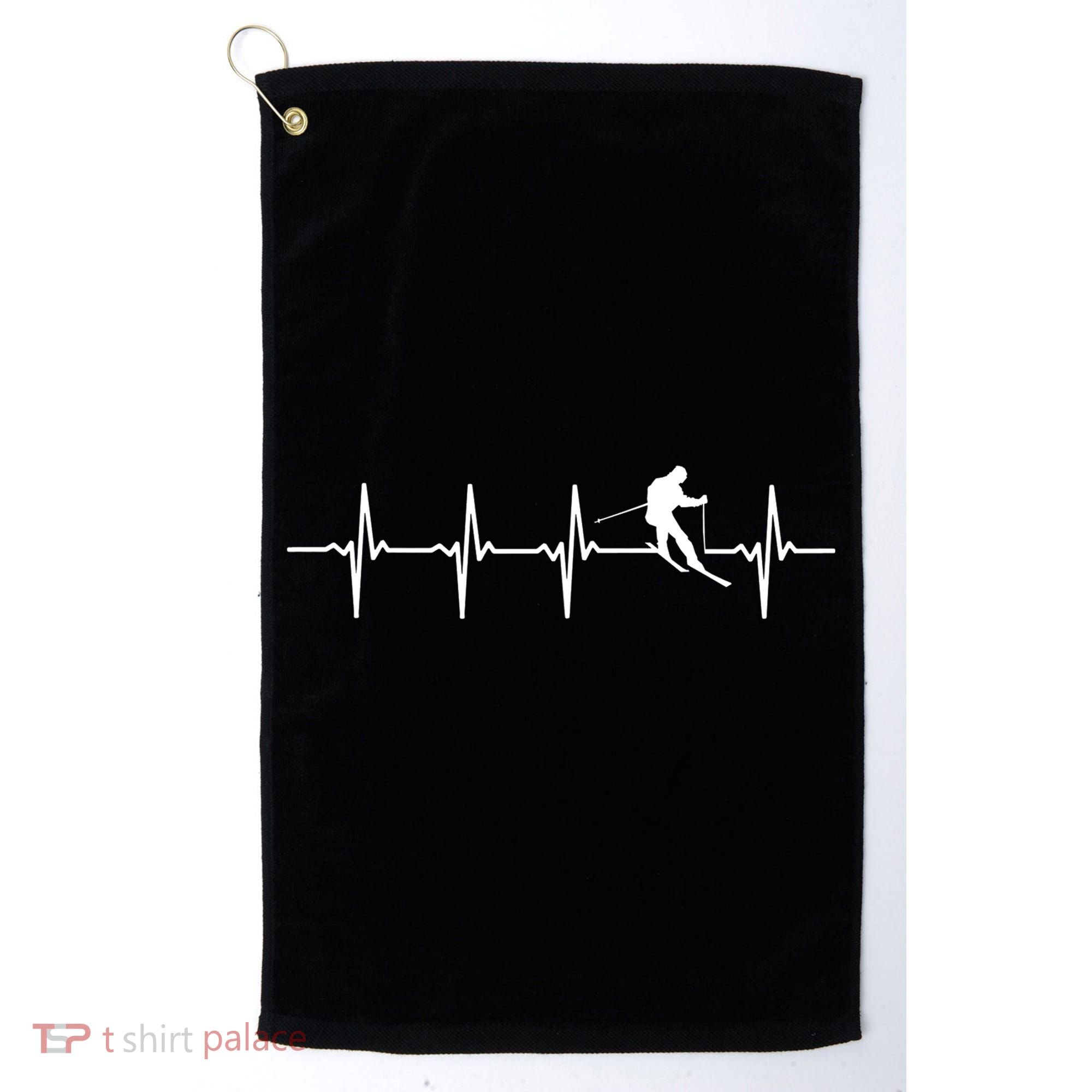 Skiing Ski Heartbeat TShirt Gift For Skiers Golf Towel