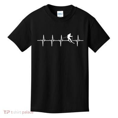 Skiing Ski Heartbeat TShirt Gift For Skiers Kids T-Shirt