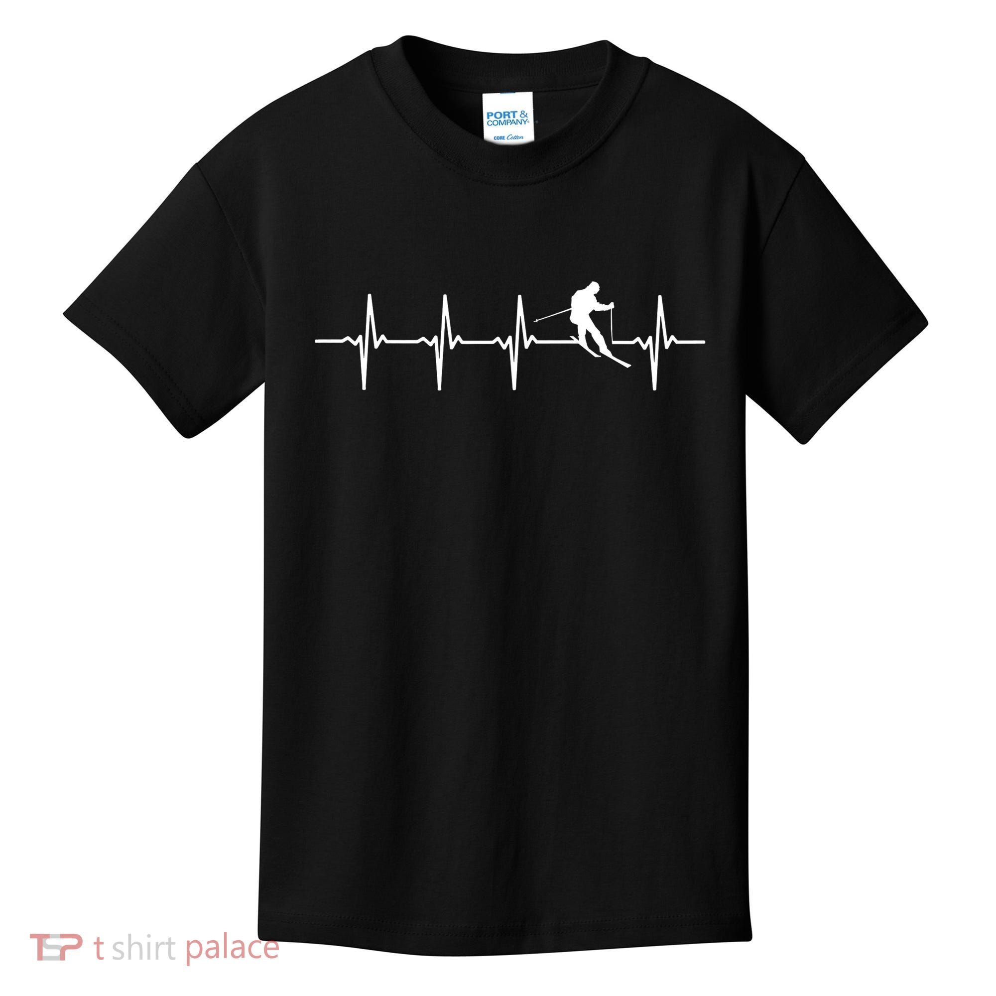 Skiing Ski Heartbeat TShirt Gift For Skiers Kids T-Shirt
