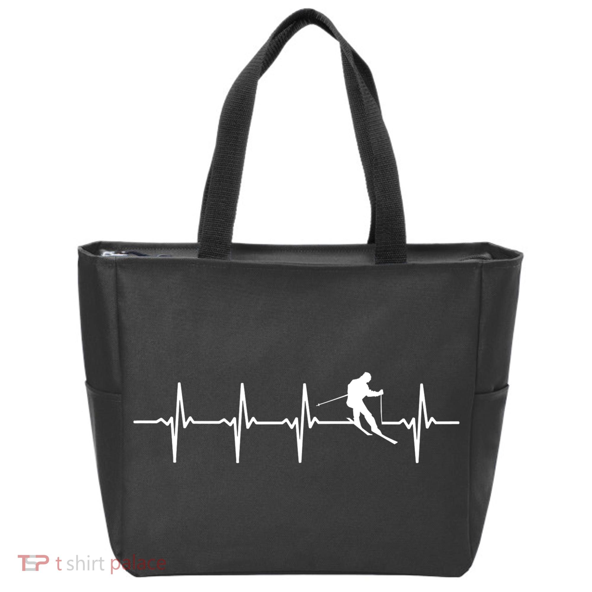 Skiing Ski Heartbeat TShirt Gift For Skiers Tote Bag