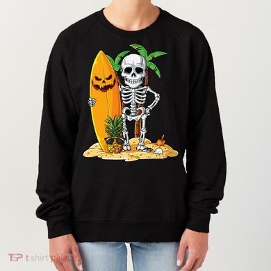 Skeleton Surfing Halloween Hawaii Hawaiian Surfer Women's Sweatshirt